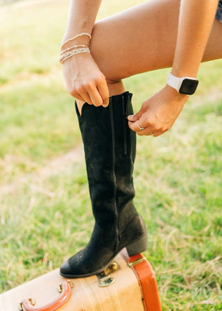 Black Suede Cowgirl Boots - Select Trends Boutique