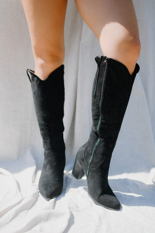 Black Suede Knee High Cowgirl Boots | Select Trends Boutique