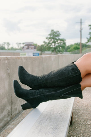 Black Suede Knee High Cowgirl Boots | Select Trends Boutique