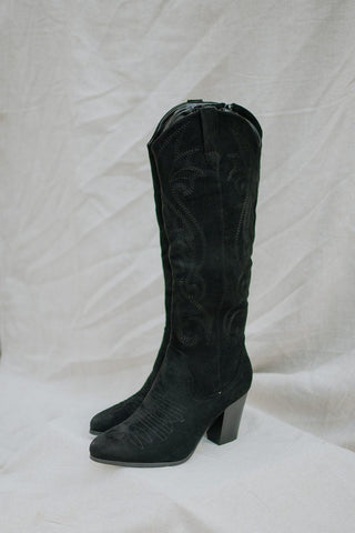 Black Suede Knee High Cowgirl Boots | Select Trends Boutique