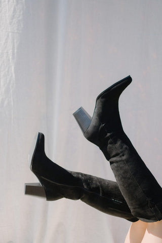 Black Suede Knee High Cowgirl Boots | Select Trends Boutique