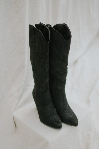Black Suede Knee High Cowgirl Boots | Select Trends Boutique