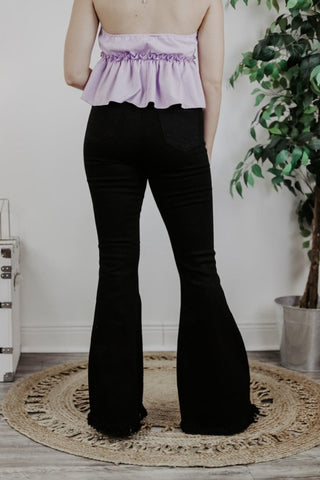 Black Super Stretch Fray Flares | Select Trends Boutique