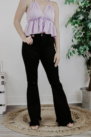 Black Super Stretch Fray Flares | Select Trends Boutique