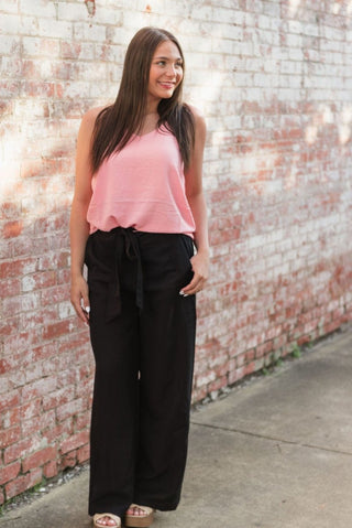 Black Tie Front Wide Leg Pants - Select Trends Boutique