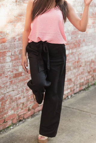 Black Tie Front Wide Leg Pants - Select Trends Boutique