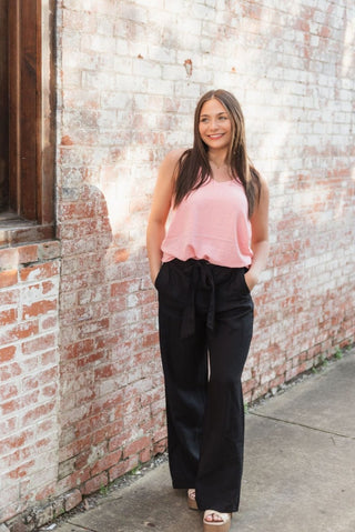 Black Tie Front Wide Leg Pants - Select Trends Boutique