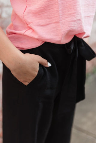 Black Tie Front Wide Leg Pants - Select Trends Boutique