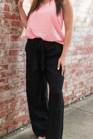 Black Tie Front Wide Leg Pants - Select Trends Boutique