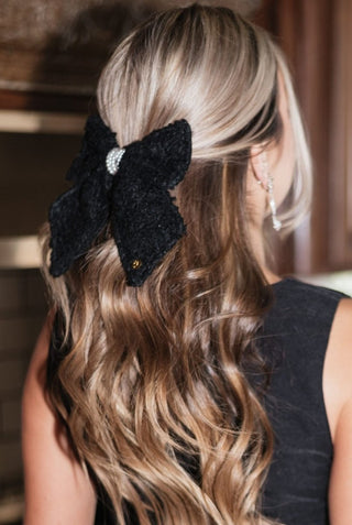 Black Tweed Pearl Hairbow | Select Trends Boutique