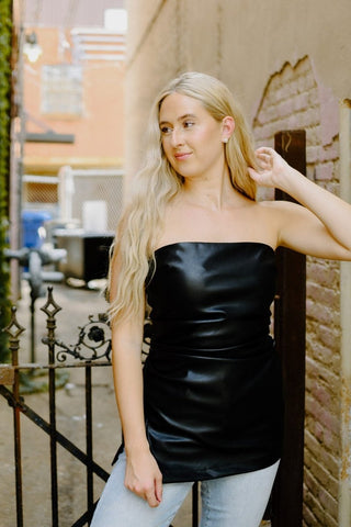 Black Vegan Leather Tube Top | Select Trends Boutique