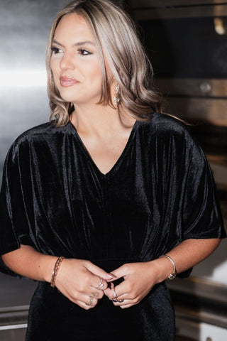 Black Velvet Kimono Sleeve Midi Dress - Select Trends Boutique