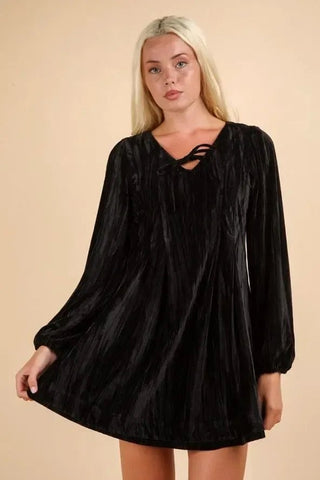 Black Velvet Mini Flare Dress - Select Trends Boutique