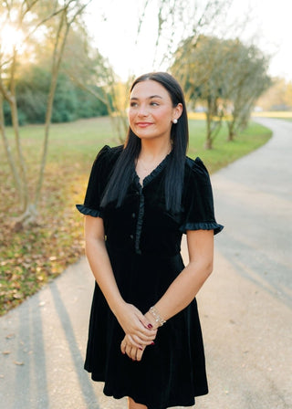 Black Velvet Ruffled Mini Dress - Select Trends Boutique