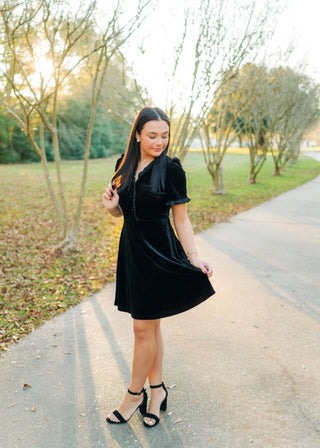 Black Velvet Ruffled Mini Dress - Select Trends Boutique