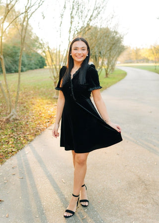 Black Velvet Ruffled Mini Dress - Select Trends Boutique