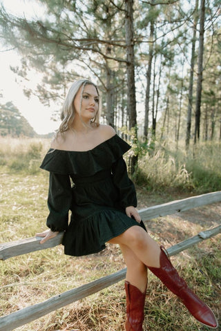 Black Wash Ruffle Denim Dress | Select Trends Boutique