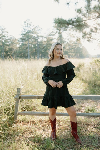 Black Wash Ruffle Denim Dress | Select Trends Boutique