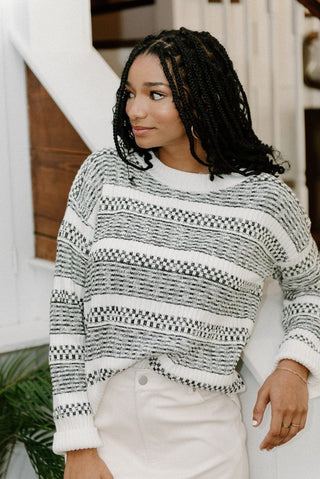Black & White Knit Detail Sweater | Select Trends Boutique