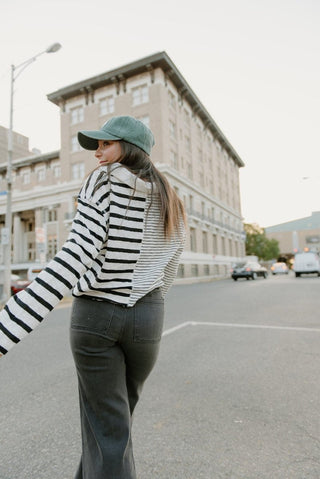 Black & White Striped Collared Top | Select Trends Boutique