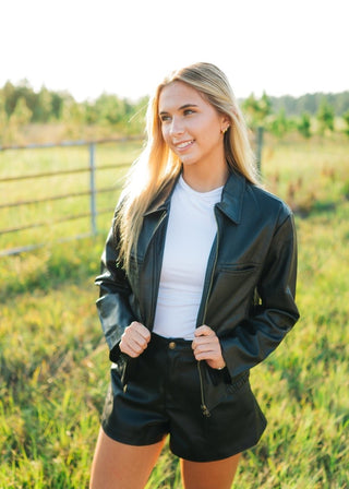 Black Zip Up Leather Jacket - Select Trends Boutique