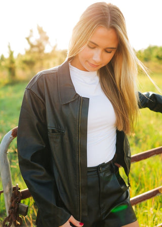 Black Zip Up Leather Jacket | Select Trends Boutique