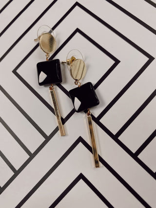 Black/Gold Square Drop Earrings | Select Trends Boutique