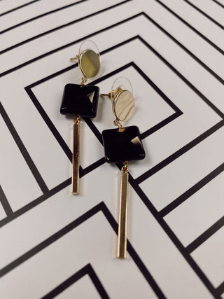 Black/Gold Square Drop Earrings | Select Trends Boutique