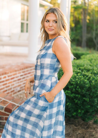 Blair Blue Checkered Maxi Dress | Select Trends Boutique