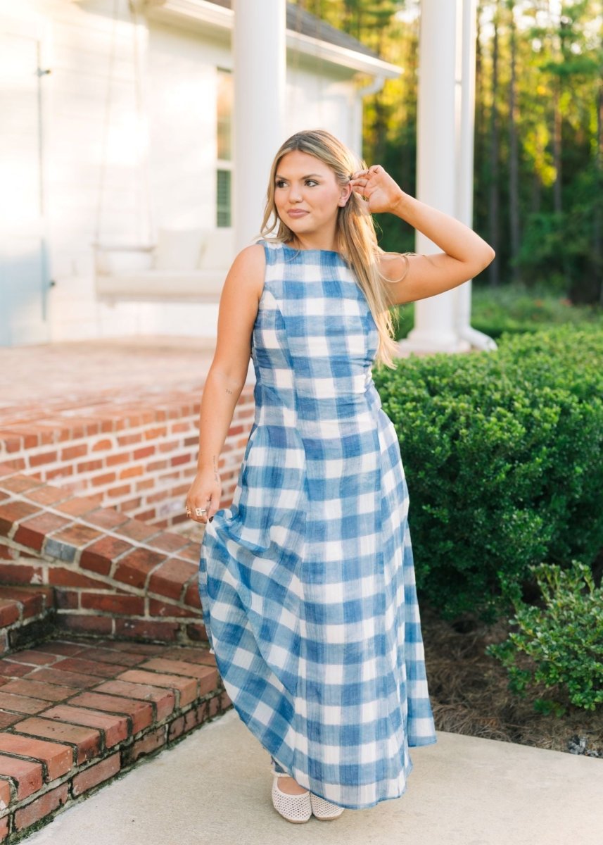 Blair Blue Checkered Maxi Dress