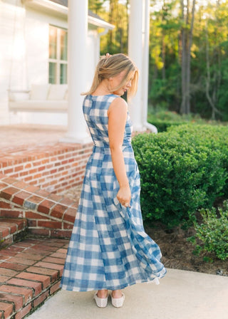 Blair Blue Checkered Maxi Dress | Select Trends Boutique