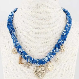 Blue Braided Charm Scarf Necklace - Select Trends Boutique