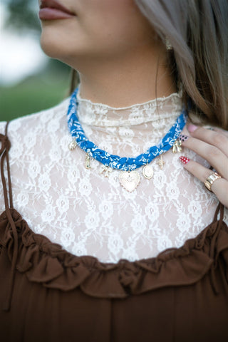 Blue Braided Charm Scarf Necklace - Select Trends Boutique