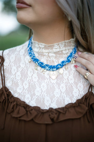 Blue Braided Charm Scarf Necklace - Select Trends Boutique