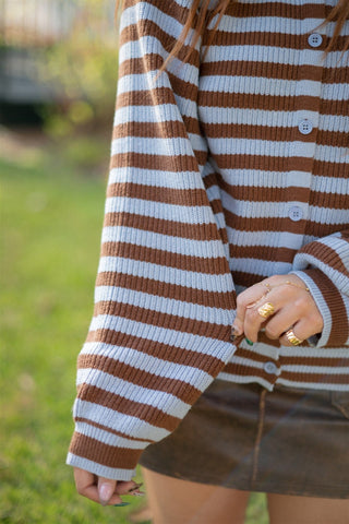 Blue & Brown Striped Cardigan - Select Trends Boutique
