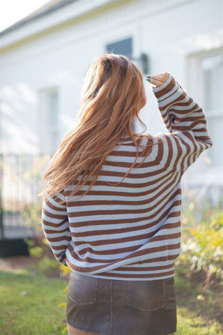 Blue & Brown Striped Cardigan - Select Trends Boutique