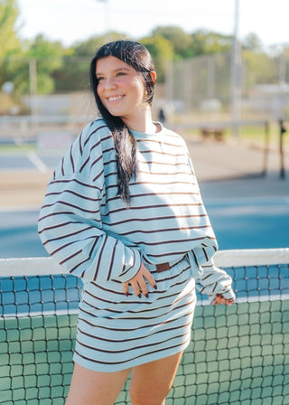 Blue & Brown Striped Top & Skort Set | Select Trends Boutique