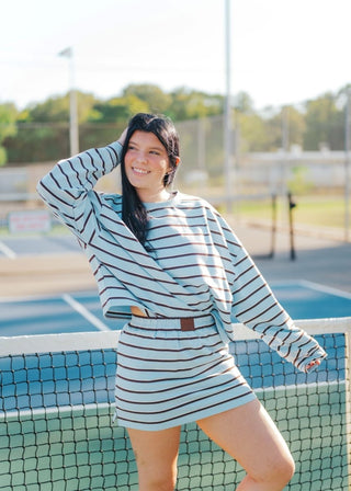 Blue & Brown Striped Top & Skort Set | Select Trends Boutique