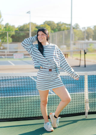 Blue & Brown Striped Top & Skort Set | Select Trends Boutique