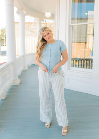 Blue Button Up Short Sleeve Knit Top | Select Trends Boutique