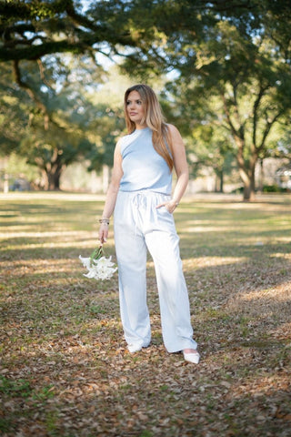 Blue Drawstring Wide Leg Pants - Select Trends Boutique