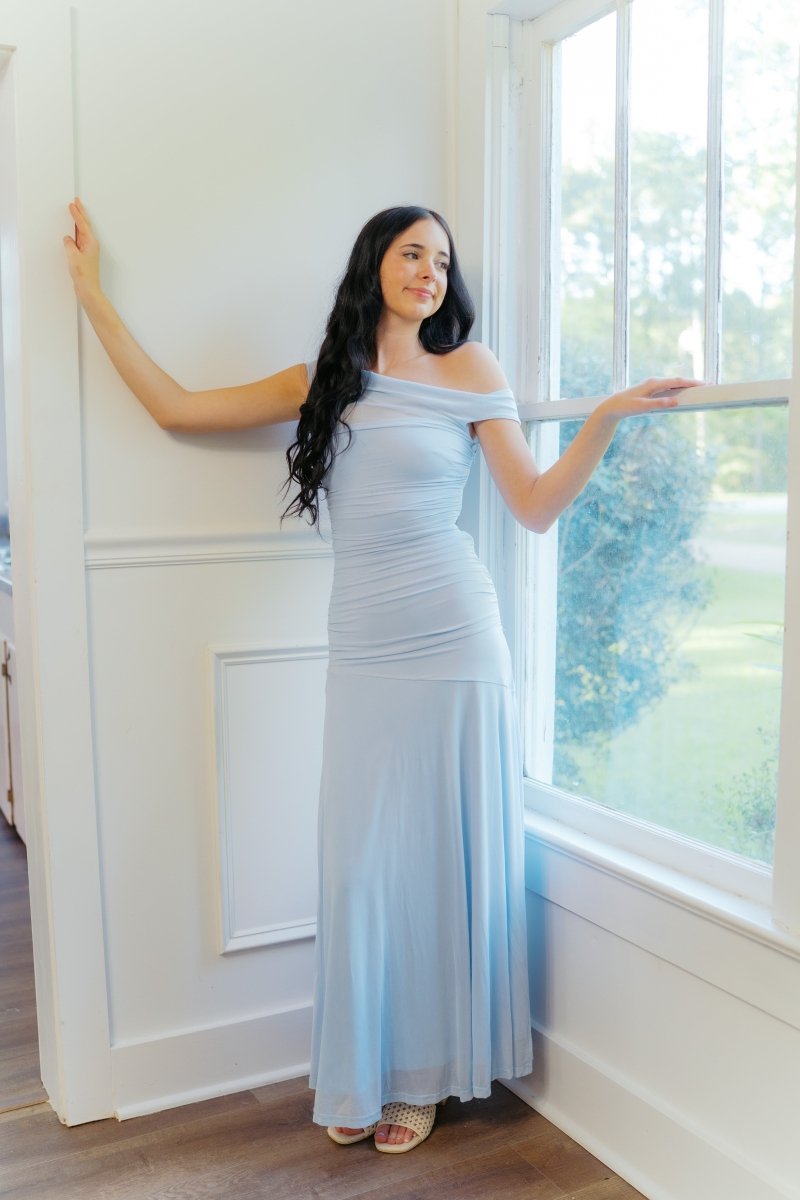 Blue Drop Shoulder Maxi Dress