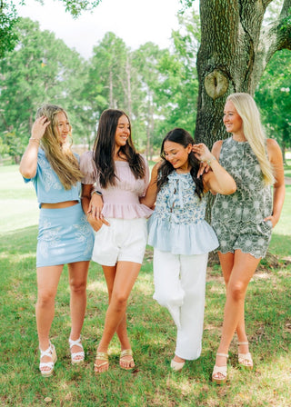Blue Embroidered Blouse & Skirt Set - Select Trends Boutique