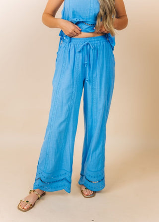 Blue Embroidered Cotton Pant Set | Select Trends Boutique