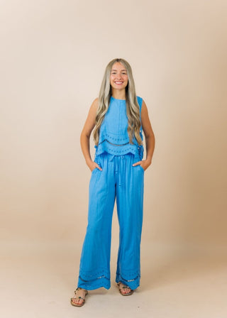 Blue Embroidered Cotton Pant Set | Select Trends Boutique