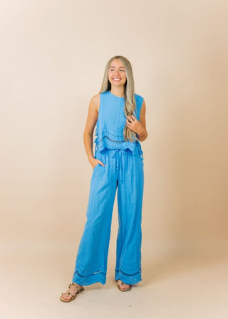 Blue Embroidered Cotton Pant Set | Select Trends Boutique