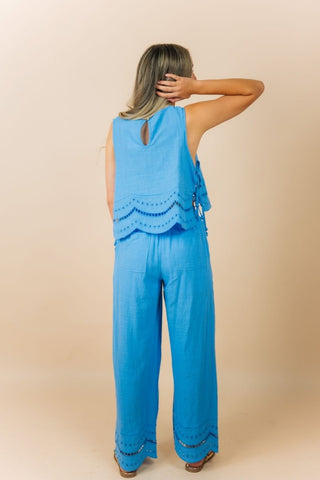 Blue Embroidered Cotton Pant Set | Select Trends Boutique