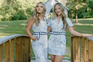Blue Floral Belted Denim Jumpsuit - Select Trends Boutique