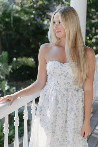 Blue Floral Bustier Midi Dress | Select Trends Boutique