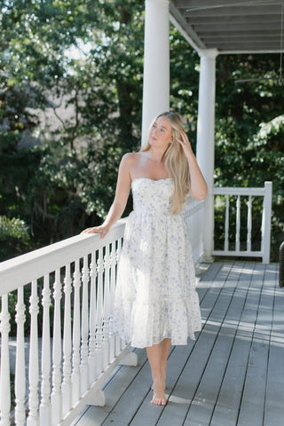 Blue Floral Bustier Midi Dress | Select Trends Boutique